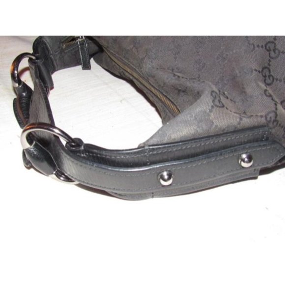 Gucci Vintage Black HOBO Large G Logo Canvas And Black Leather - Picture 2 of 12